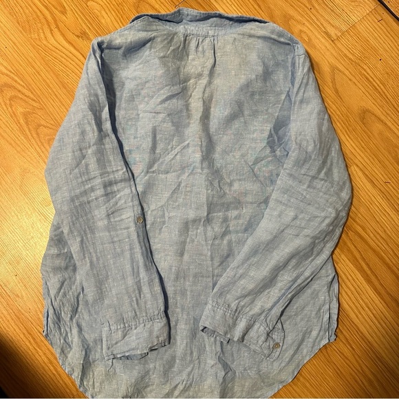 St. Tropez west 100% linen medium sky blue tunic blouse shirt with pearl buttons - Picture 8 of 9